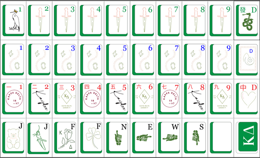 Set of mahjong tiles themed with Kappa Delta's symbols